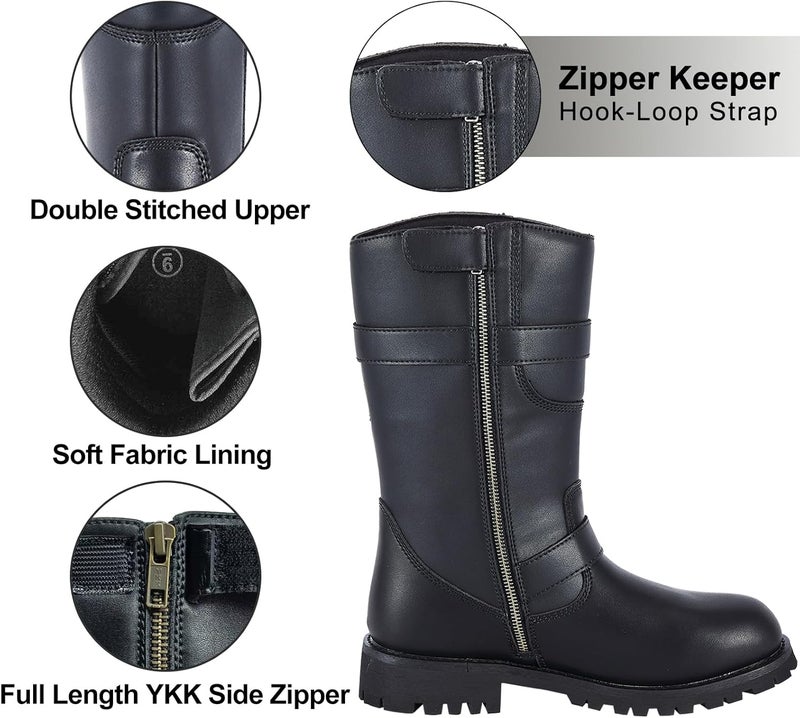Dream Apparel Mens 11in PU Leather Motorcycle Engineer Boots for Riding, Waterproof Biker Boots with Full Length Side Zipper, Black Faux Leather Mid Calf Footwear - Image 3